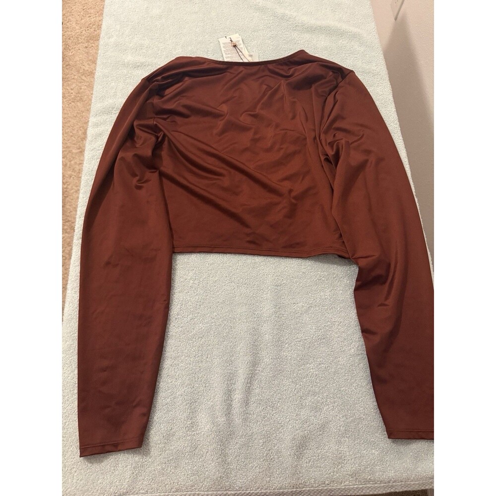 CALIA Womens Long Sleeve Ruched Swim Rash Guard XXL Red Brown Shine $58 MSRP NWT - Picture 4 of 5